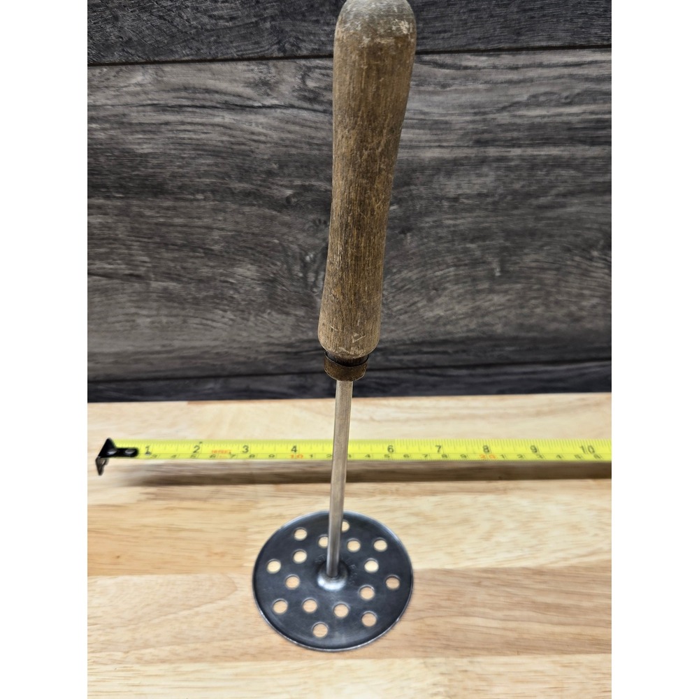 Vintage Potato Masher Wood Handle Metal Hand Tool Farmhouse Kitchenware 9.5 Inch